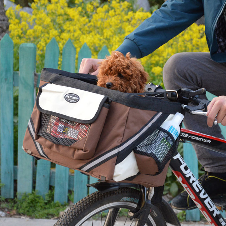 Front-Mount Pet Bicycle Carrier Bag With Removable Basket Design