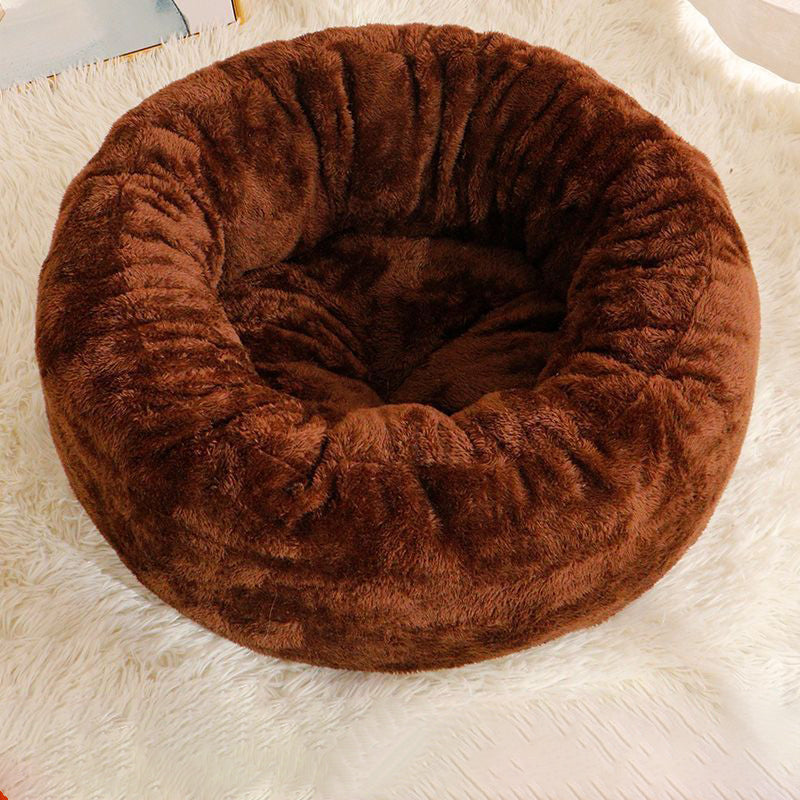 Long Plush Donut Pet Bed Soft Fluffy Warm Cushion Mat