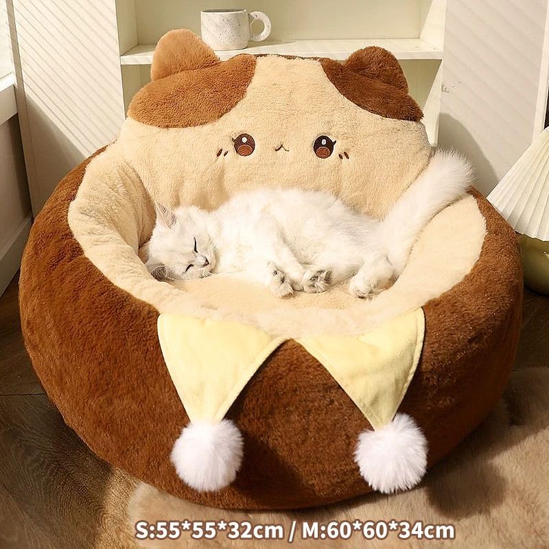 Round Pet Sofa Bed Warm Cushion Soft Comfortable Sleeping Nest