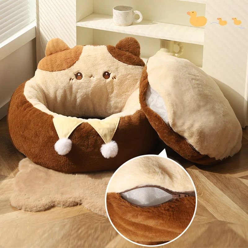 Round Pet Sofa Bed Warm Cushion Soft Comfortable Sleeping Nest