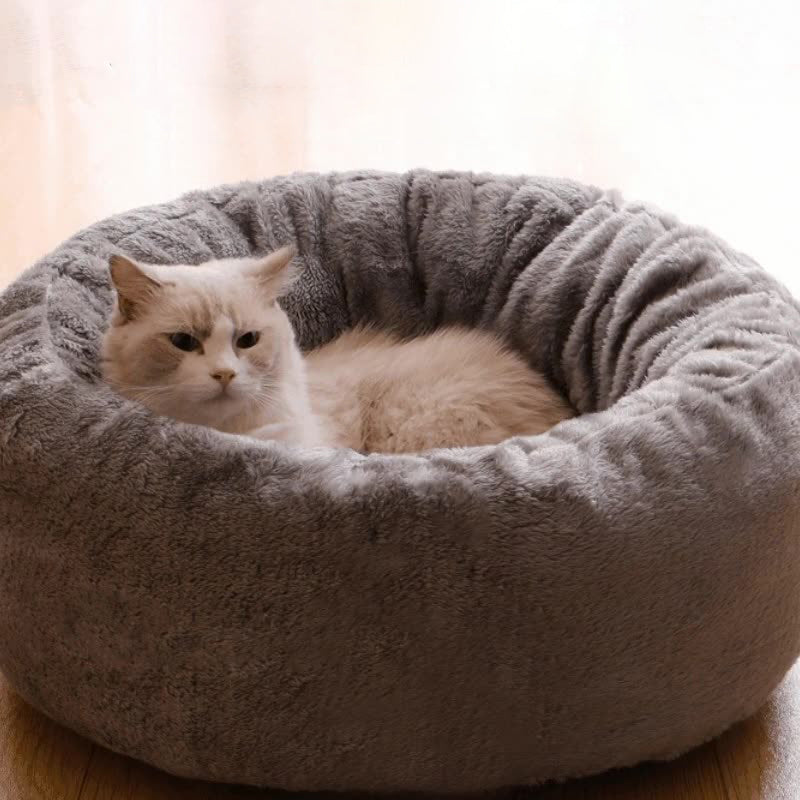 Long Plush Donut Pet Bed Soft Fluffy Warm Cushion Mat