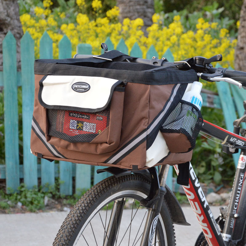 Front-Mount Pet Bicycle Carrier Bag With Removable Basket Design