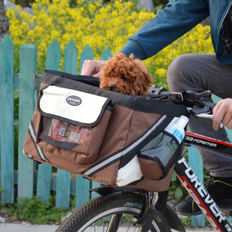 Front-Mount Pet Bicycle Carrier Bag With Removable Basket Design