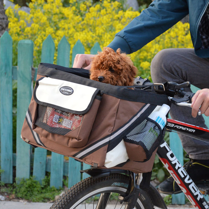 Front-Mount Pet Bicycle Carrier Bag With Removable Basket Design
