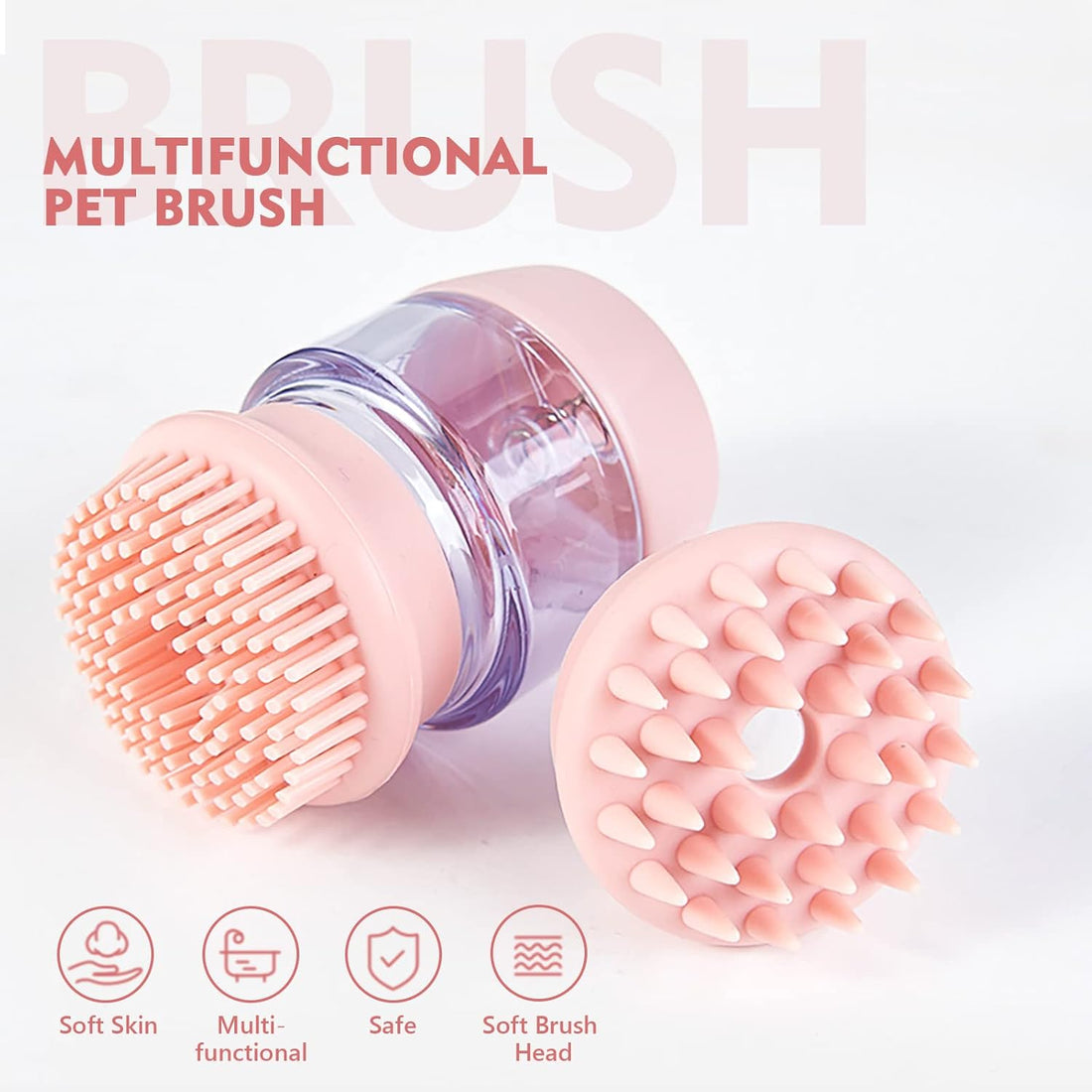 Silicone Pet Bath Brush With Shampoo Dispenser Double Head Grooming Tool