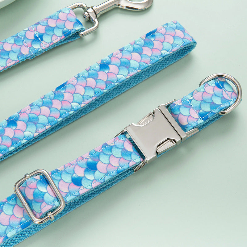 Mermaid Pet Collar And Leash Set Adjustable Walking Accessory