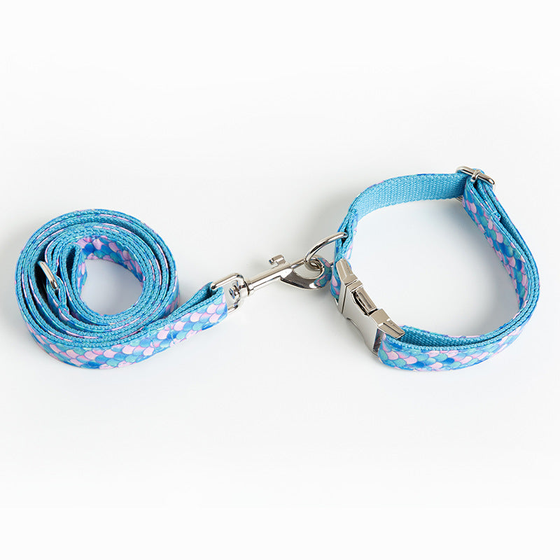 Mermaid Pet Collar And Leash Set Adjustable Walking Accessory