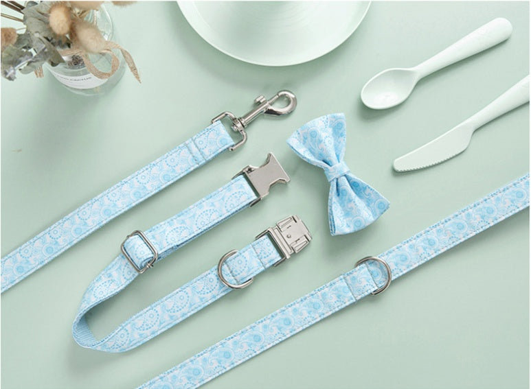 Paisley Pet Collar And Leash Set With Decorative Bow