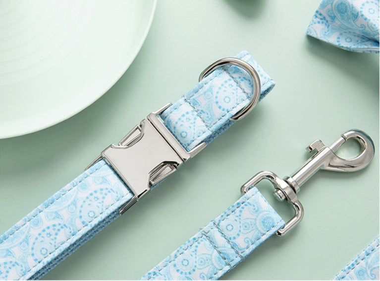 Paisley Pet Collar And Leash Set With Decorative Bow