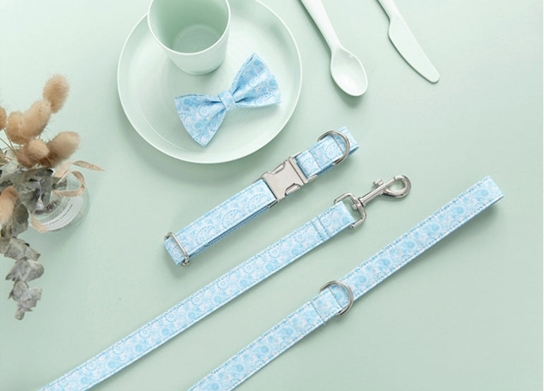 Paisley Pet Collar And Leash Set With Decorative Bow