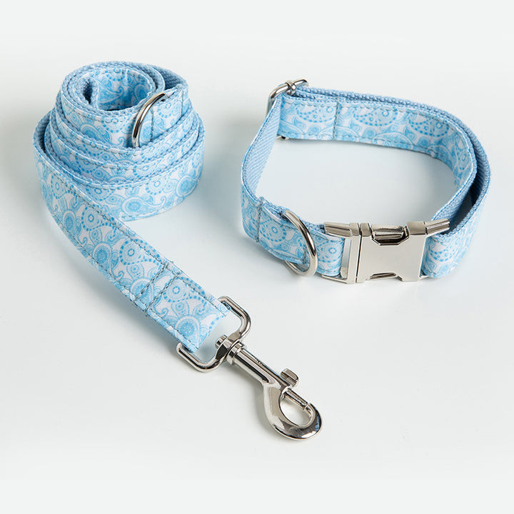 Paisley Pet Collar And Leash Set With Decorative Bow