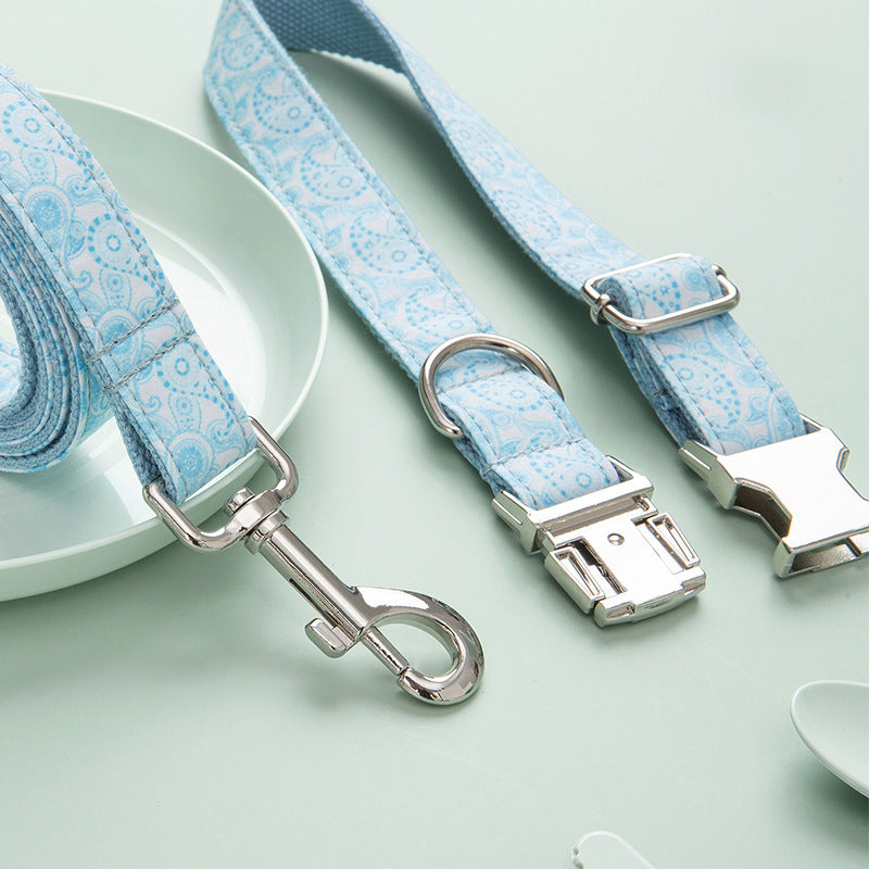 Paisley Pet Collar And Leash Set With Decorative Bow