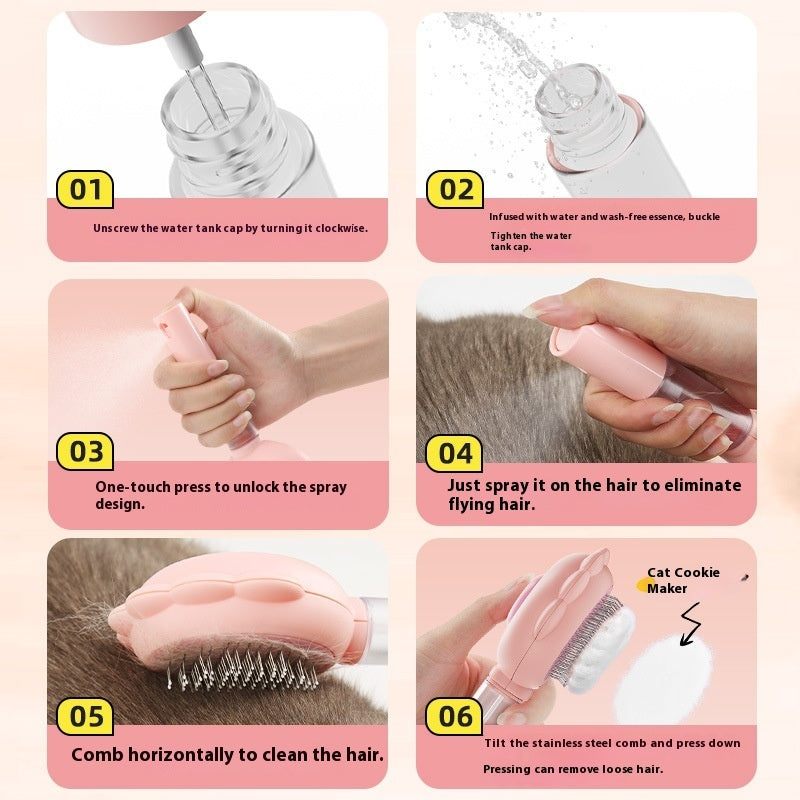 2 In 1 Self Cleaning Pet Brush With Spray Grooming Tool