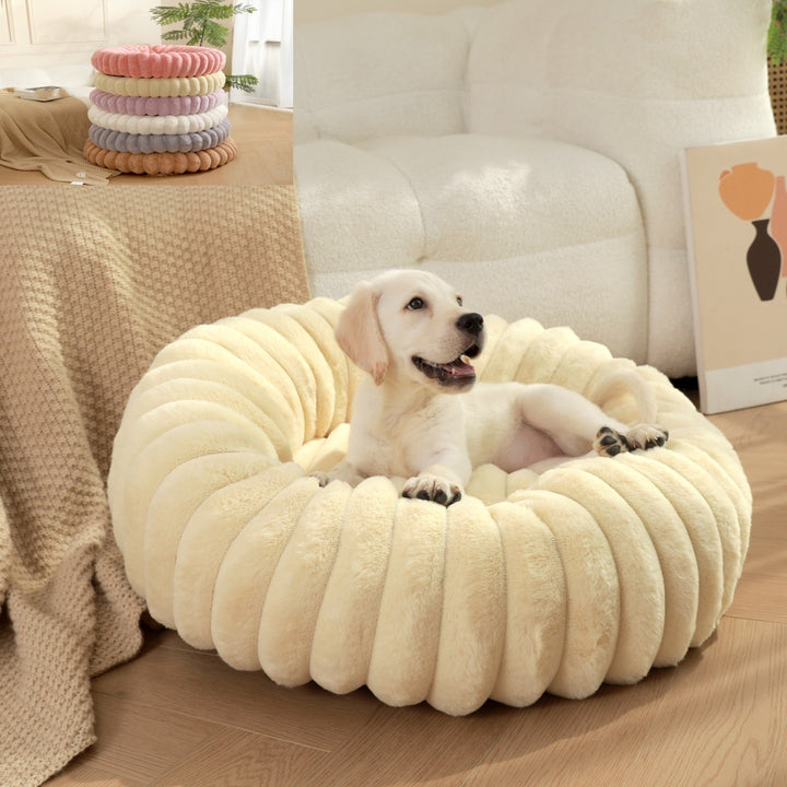 High Weight Plush Pet Bed Round Warm Long Hair Sleeping Nest
