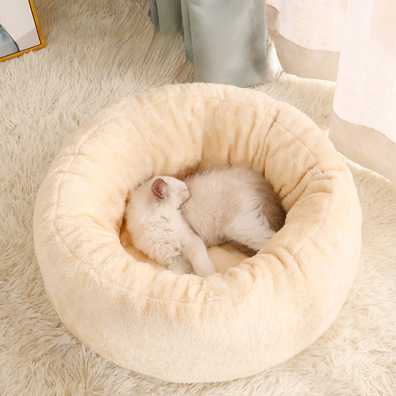 Long Plush Donut Pet Bed Soft Fluffy Warm Cushion Mat