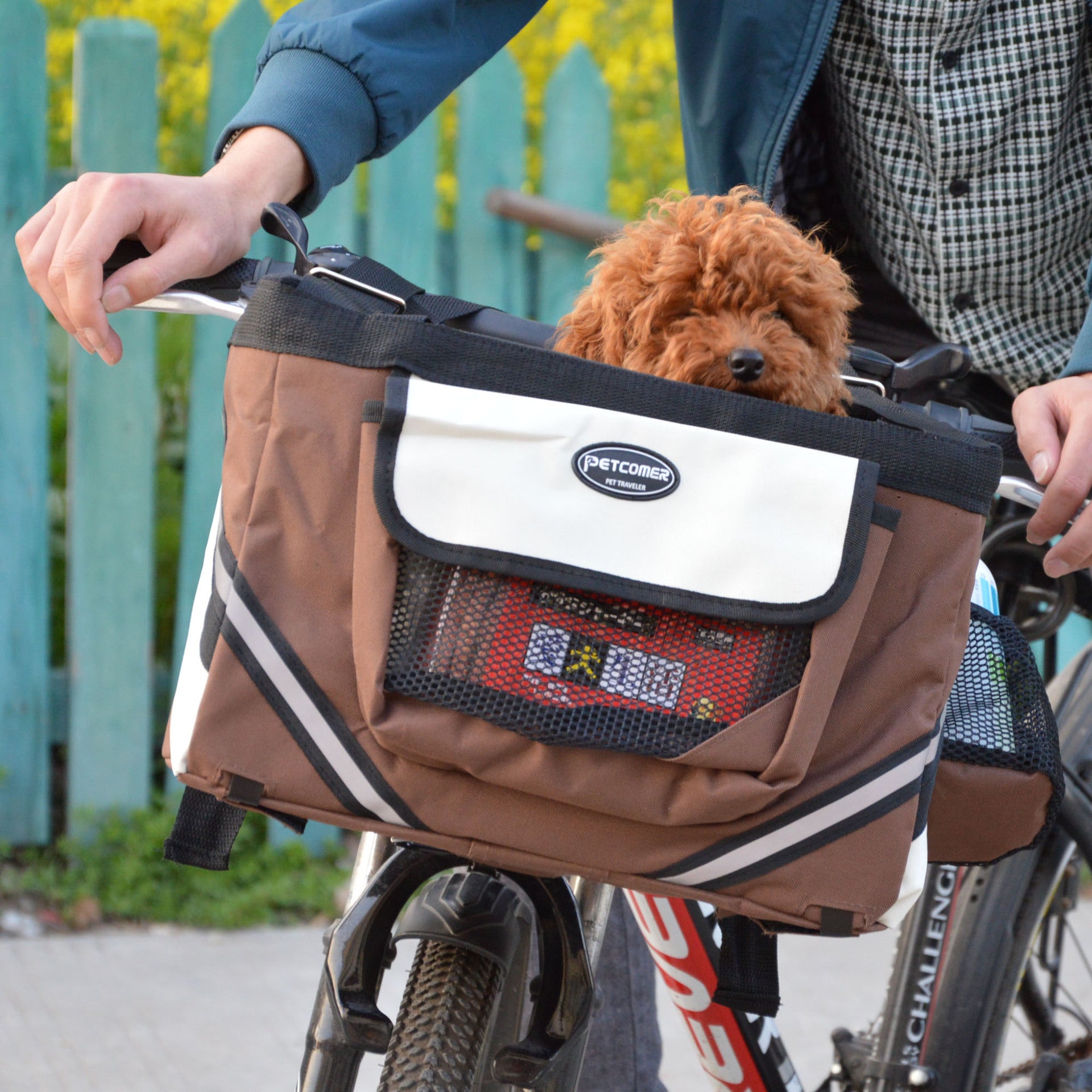 Front-Mount Pet Bicycle Carrier Bag With Removable Basket Design