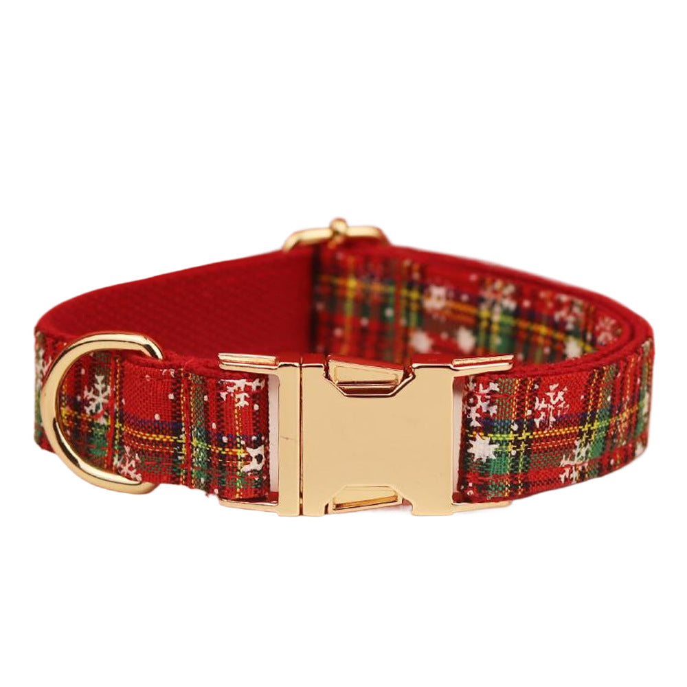Christmas Pet Collar And Leash Set Plaid Bow Snowflake Design