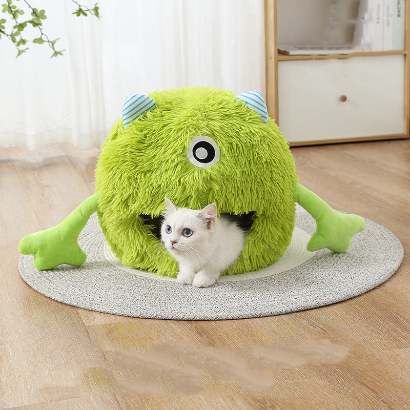 Fluffy Round Pet Bed Washable Non Slip Calming Plush Cushion