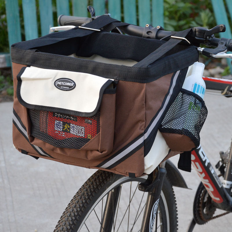 Front-Mount Pet Bicycle Carrier Bag With Removable Basket Design
