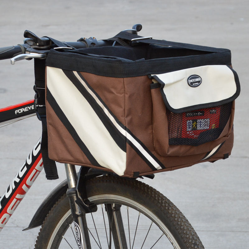 Front-Mount Pet Bicycle Carrier Bag With Removable Basket Design