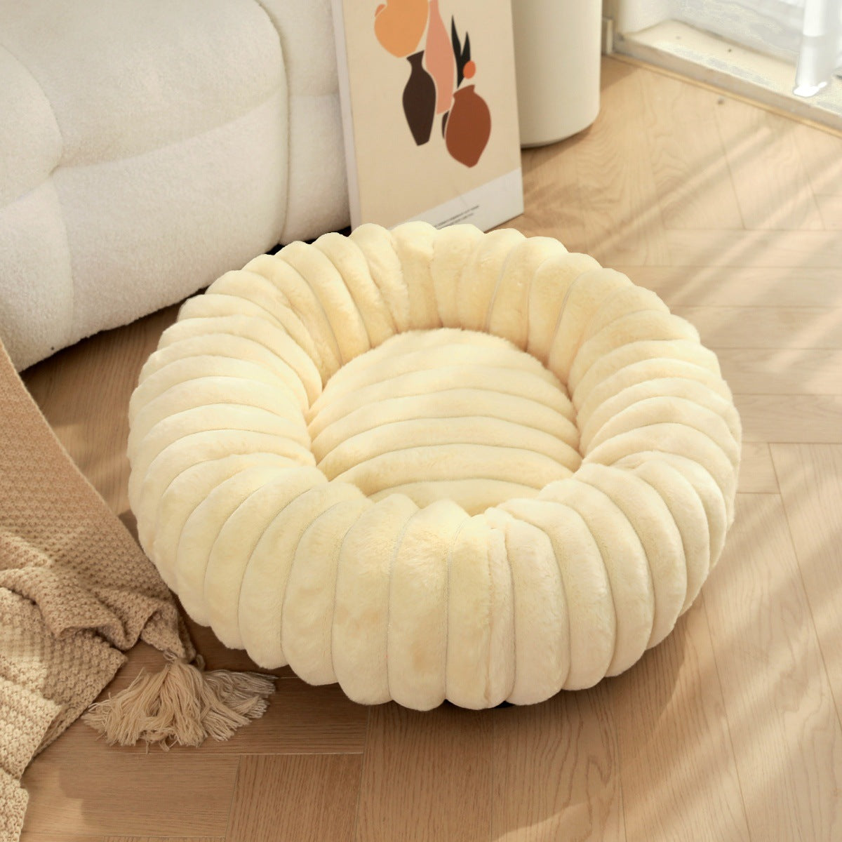 High Weight Plush Pet Bed Round Warm Long Hair Sleeping Nest