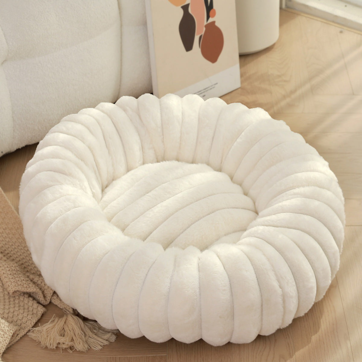 High Weight Plush Pet Bed Round Warm Long Hair Sleeping Nest