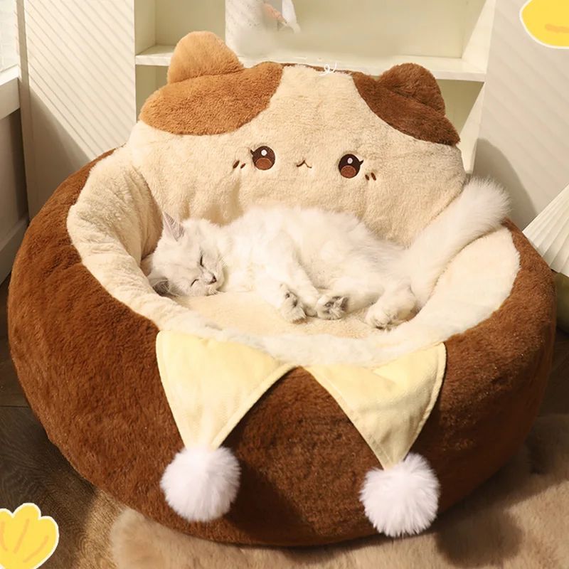 Round Pet Sofa Bed Warm Cushion Soft Comfortable Sleeping Nest
