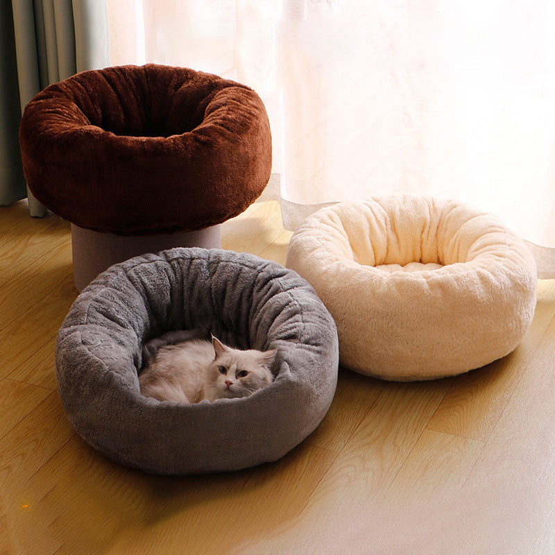 Long Plush Donut Pet Bed Soft Fluffy Warm Cushion Mat
