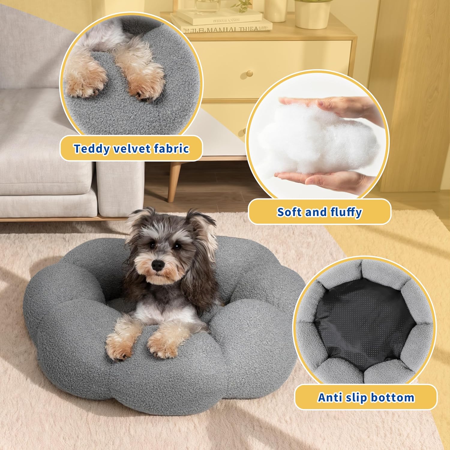 Calming Plush Pet Bed Fluffy Round Donut Non Slip Washable