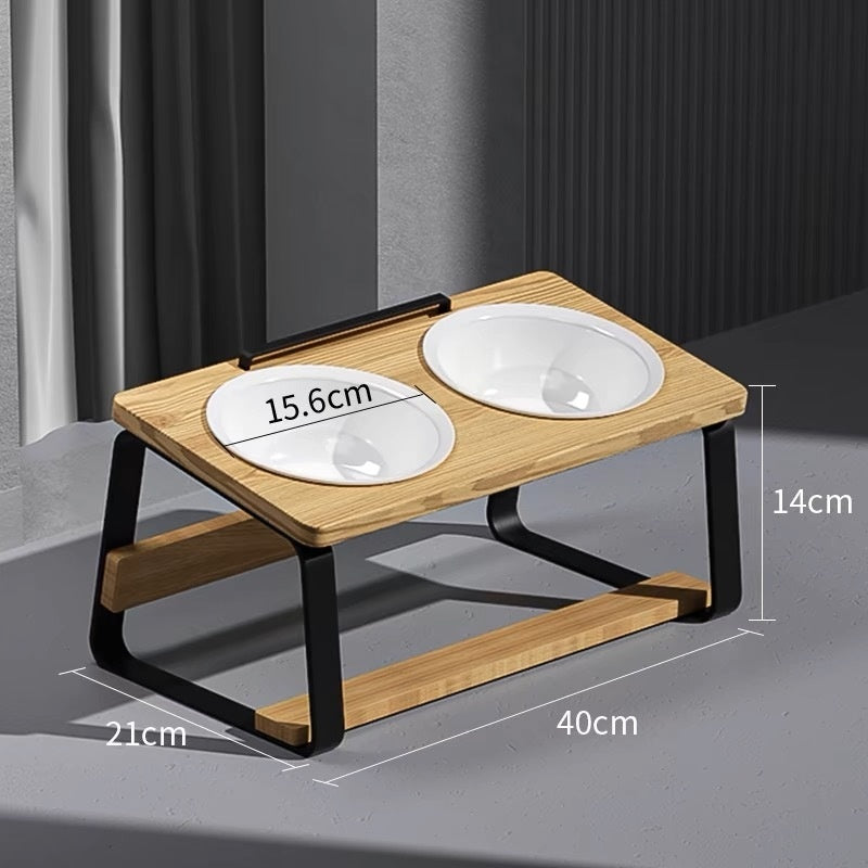 Ceramic Double Feeding Bowl For Pets Cervical Spine Protection