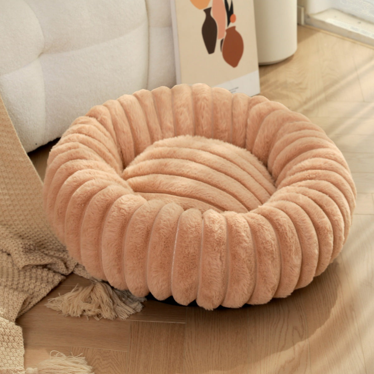 High Weight Plush Pet Bed Round Warm Long Hair Sleeping Nest
