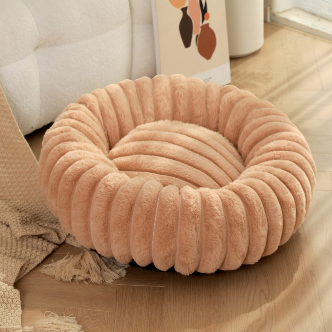High Weight Plush Pet Bed Round Warm Long Hair Sleeping Nest
