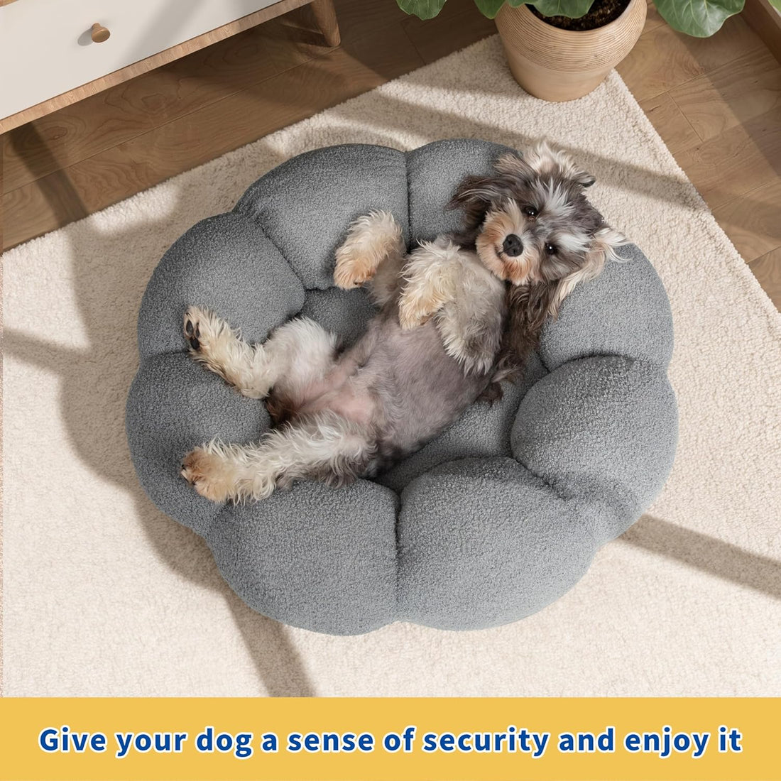 Calming Plush Pet Bed Fluffy Round Donut Non Slip Washable
