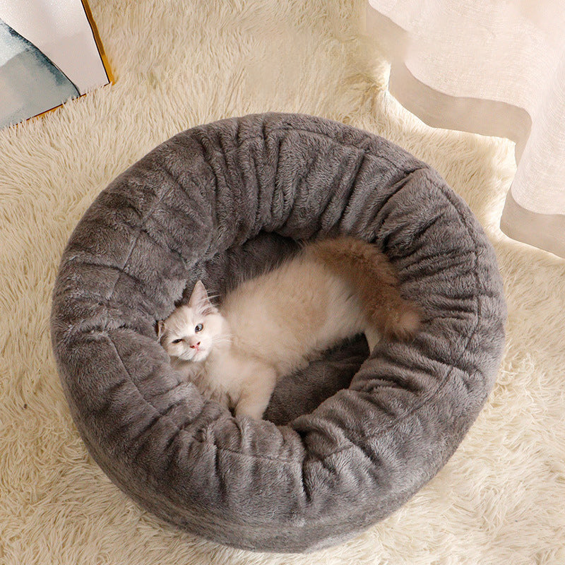 Long Plush Donut Pet Bed Soft Fluffy Warm Cushion Mat