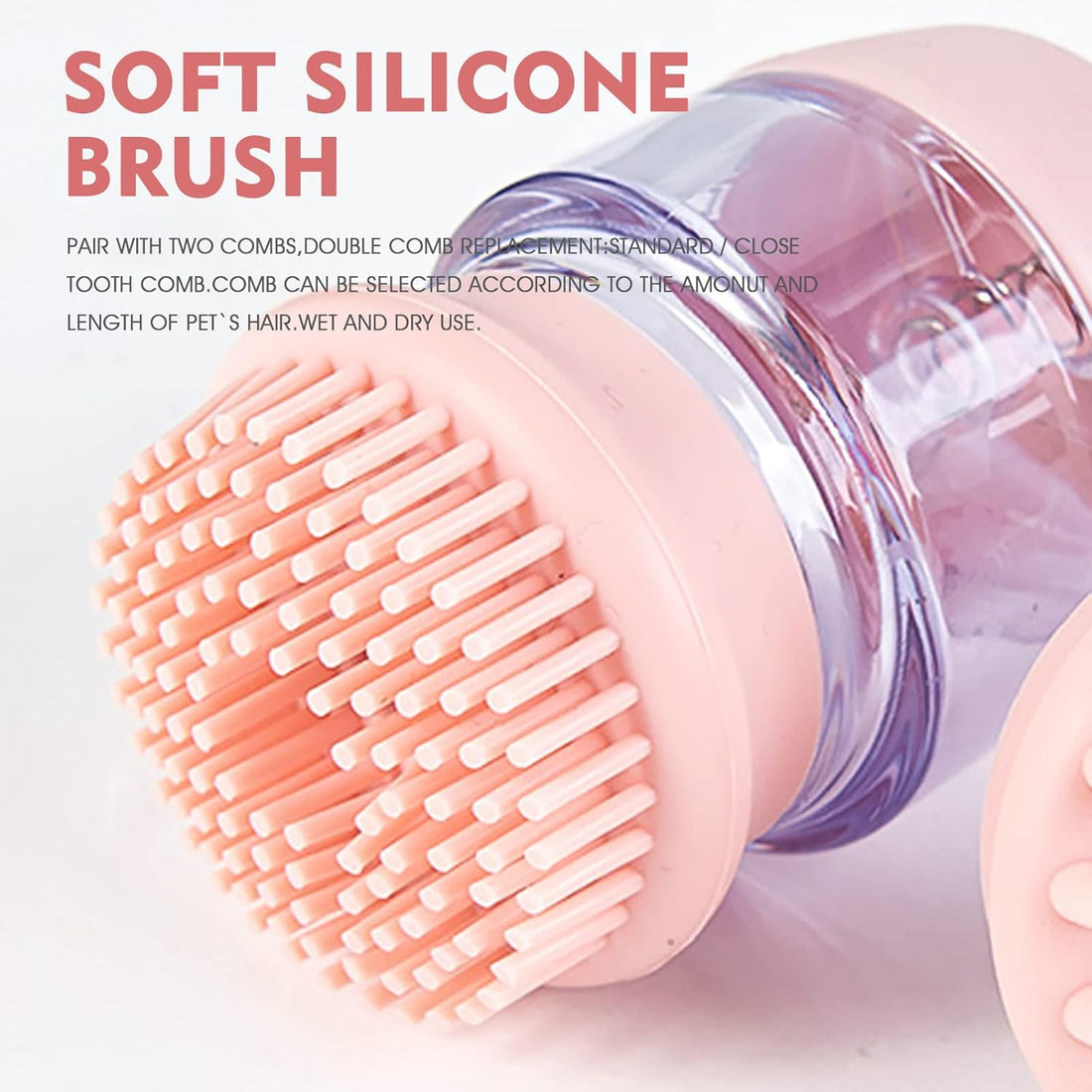 Silicone Pet Bath Brush With Shampoo Dispenser Double Head Grooming Tool