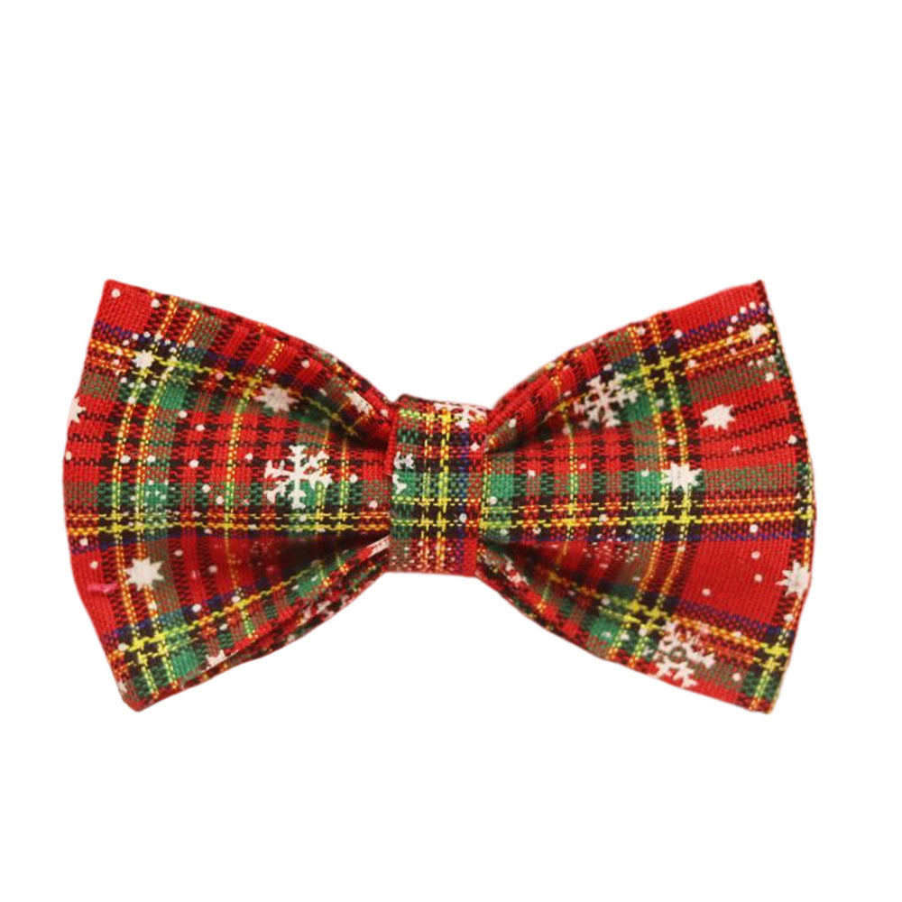 Christmas Pet Collar And Leash Set Plaid Bow Snowflake Design