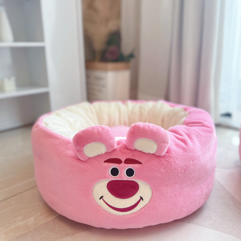 Cartoon Plush Pet Nest Cushion Round Bed Four Seasons Warm