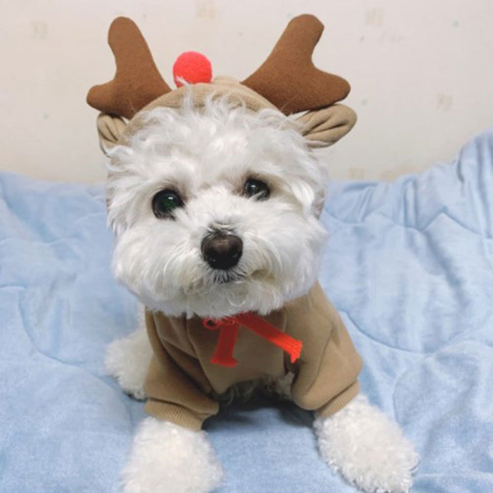 Hooded Apricot Elk Pet Sweater For Warmth