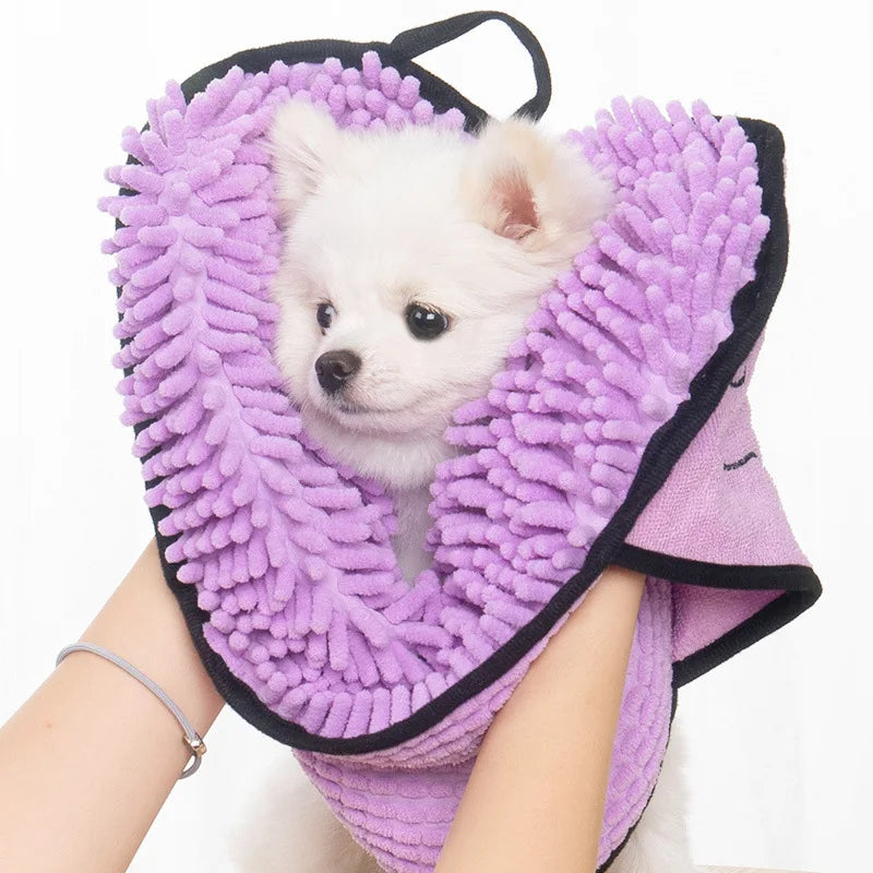 Microfiber Pet Bath Towel Quick Drying Absorbent With Hand Pockets