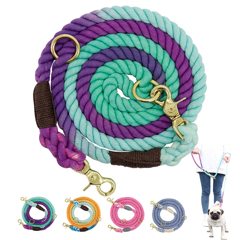 Multicolor Cotton Pet Long Leash Durable Adjustable Walking Lead