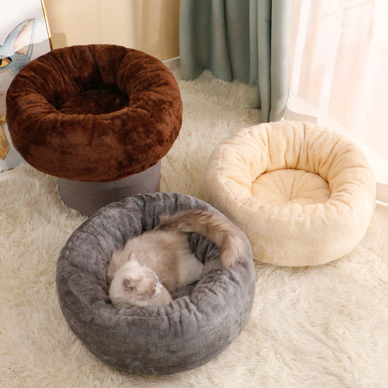 Long Plush Donut Pet Bed Soft Fluffy Warm Cushion Mat