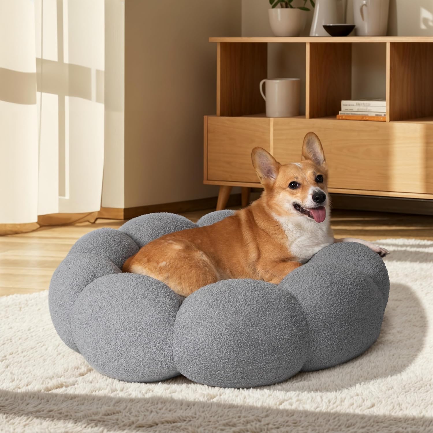 Calming Plush Pet Bed Fluffy Round Donut Non Slip Washable