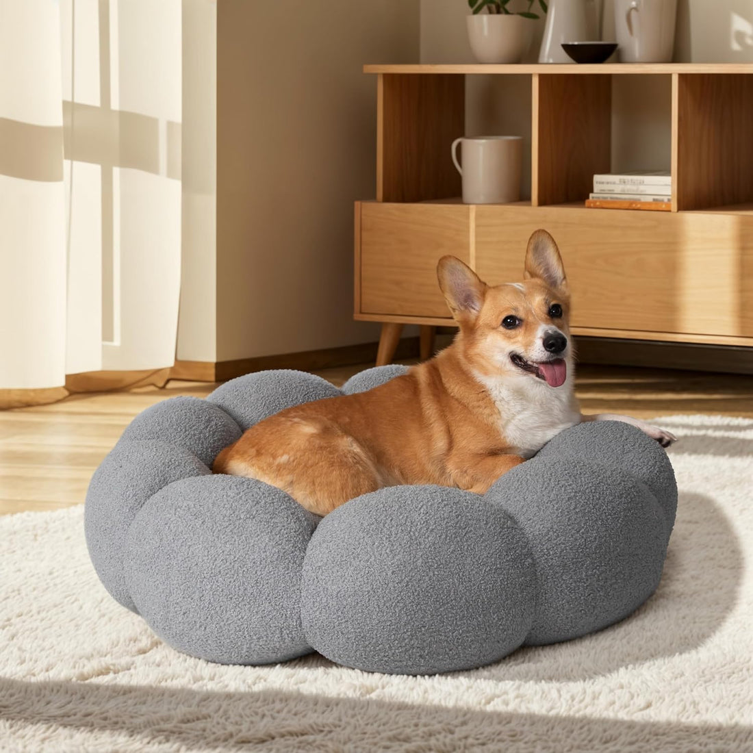 Calming Plush Pet Bed Fluffy Round Donut Non Slip Washable
