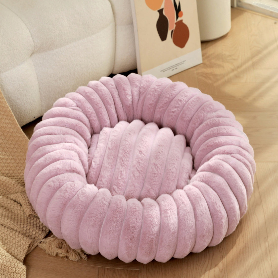 High Weight Plush Pet Bed Round Warm Long Hair Sleeping Nest