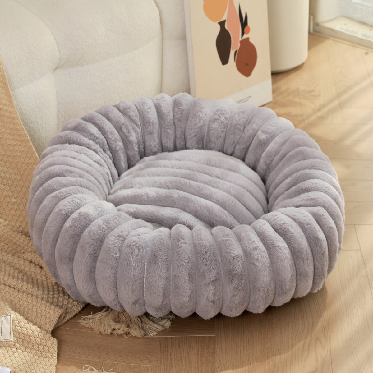 High Weight Plush Pet Bed Round Warm Long Hair Sleeping Nest