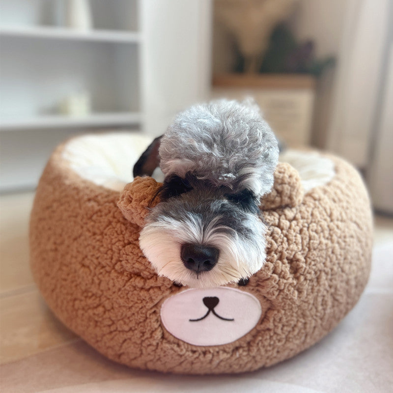 Cartoon Plush Pet Nest Cushion Round Bed Four Seasons Warm