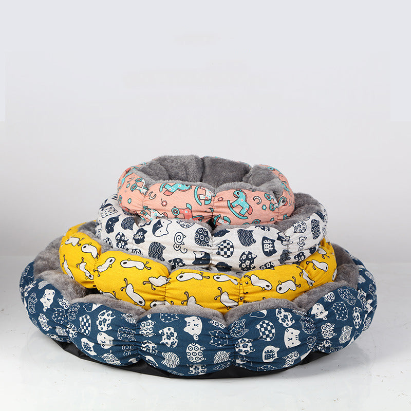 Calming Donut Pet Bed Round Fluffy Soft Comfortable Sleeping Mat