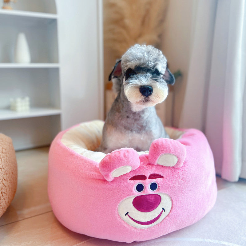 Cartoon Plush Pet Nest Cushion Round Bed Four Seasons Warm