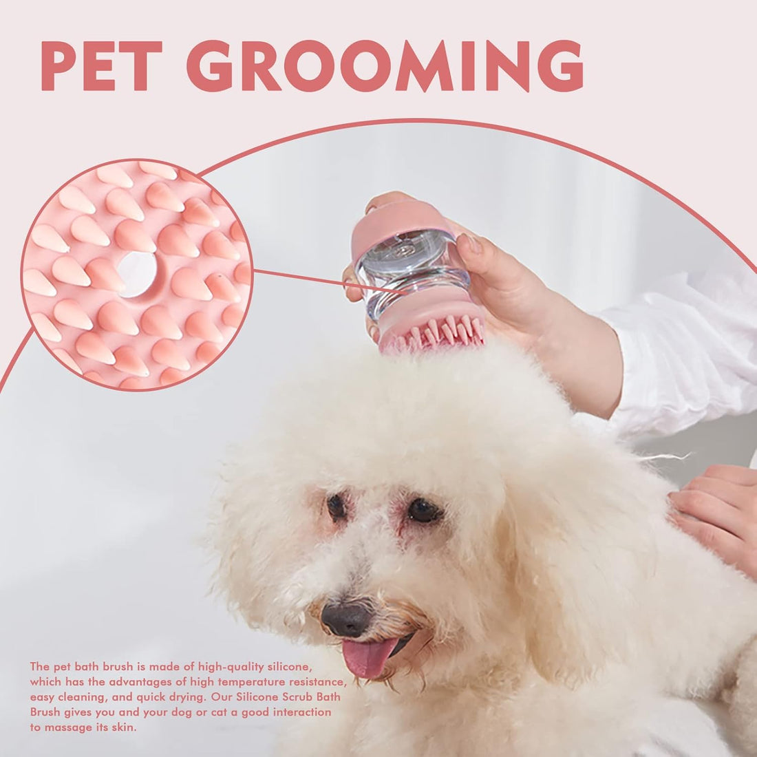 Silicone Pet Bath Brush With Shampoo Dispenser Double Head Grooming Tool