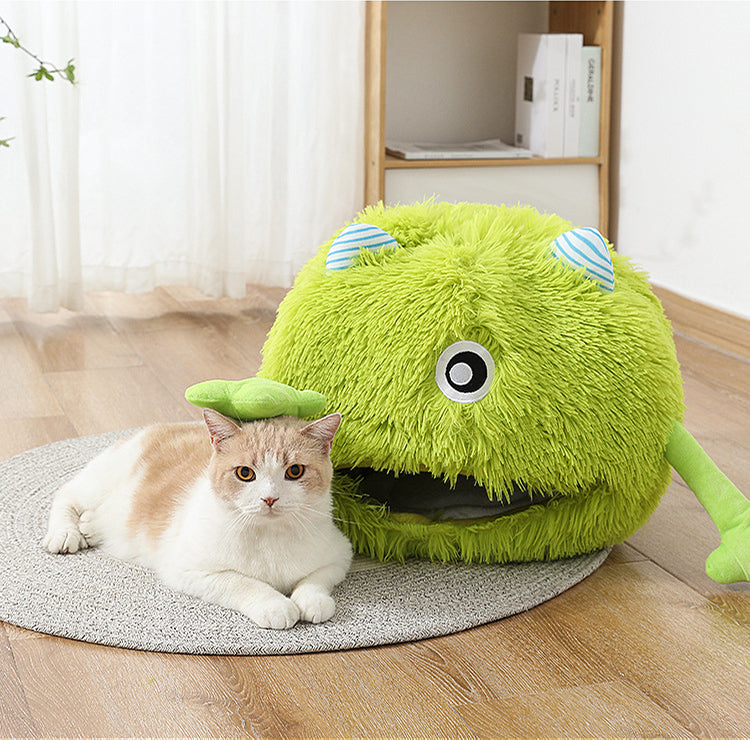 Fluffy Round Pet Bed Washable Non Slip Calming Plush Cushion